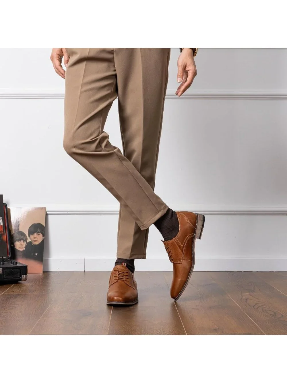 Men's Brown Leather Retro Plain Formal Dress Oxford Derby Causal Shoes